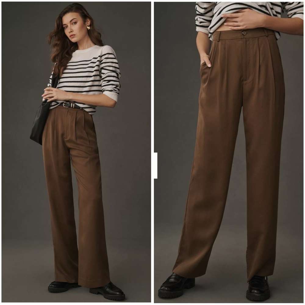Reformation Brown High-Waist Wide-Leg Trousers